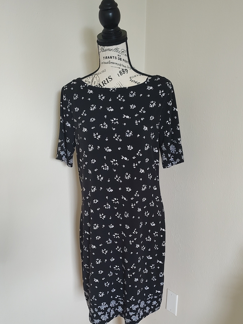 Michael Kors Black Midi Dress with White Floral Print
